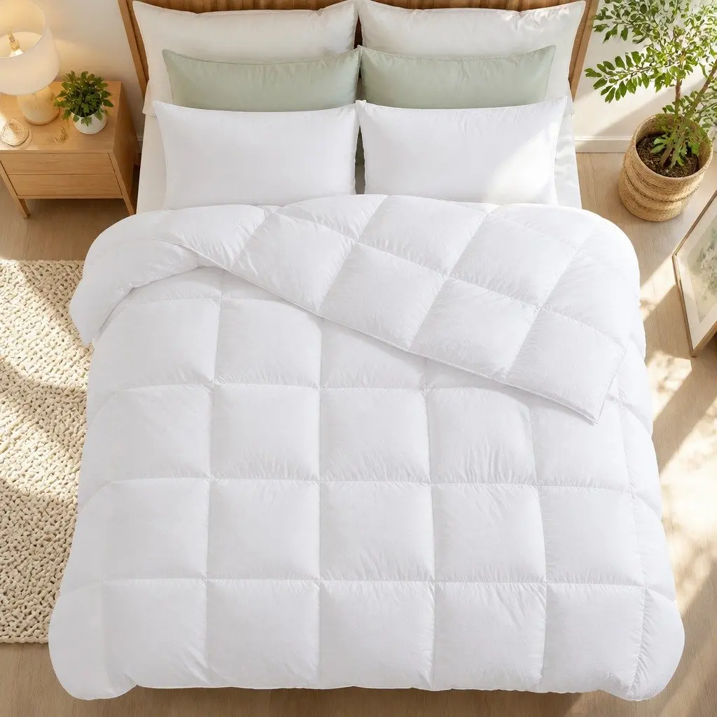 Duck Down Feather Quilt King Size Lightweight Warm White Cotton Cover