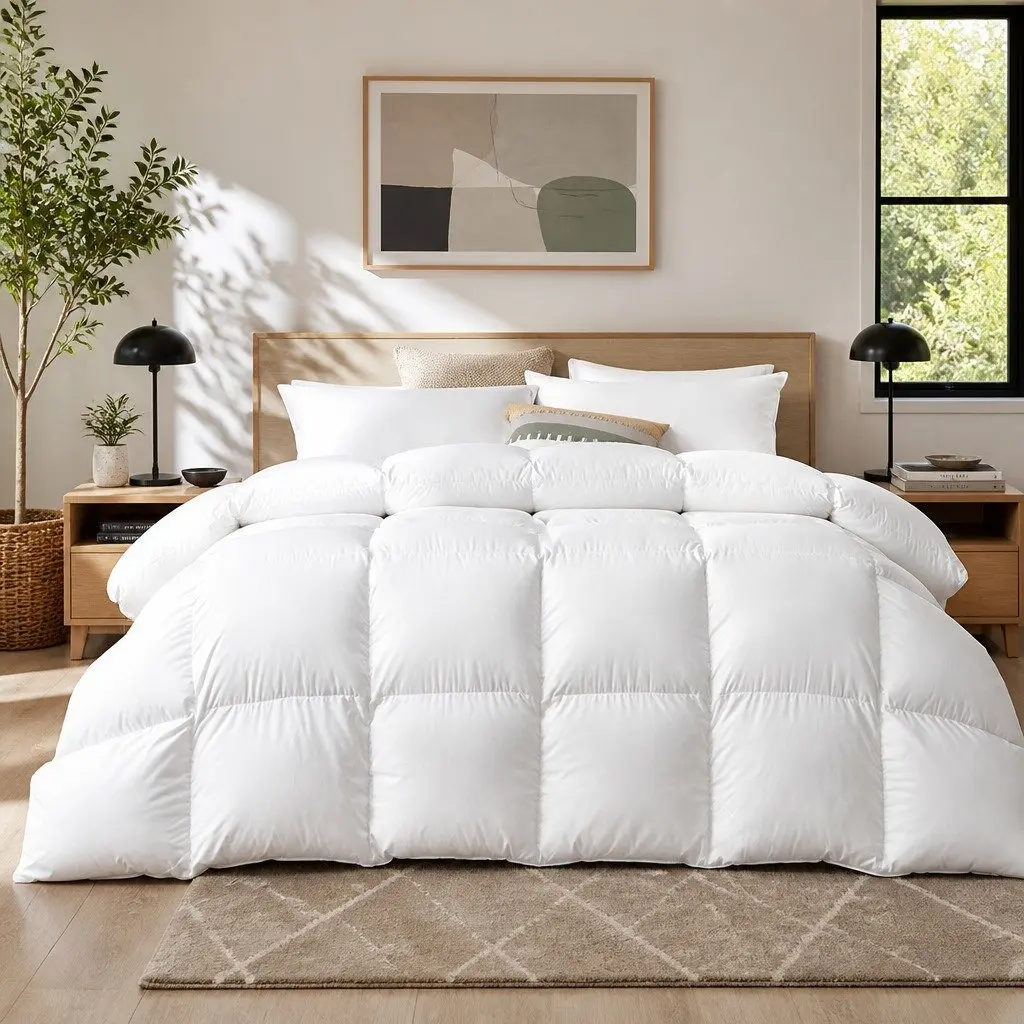 Duck Down Feather Quilt Queen Size 700GSM White Cotton Cover