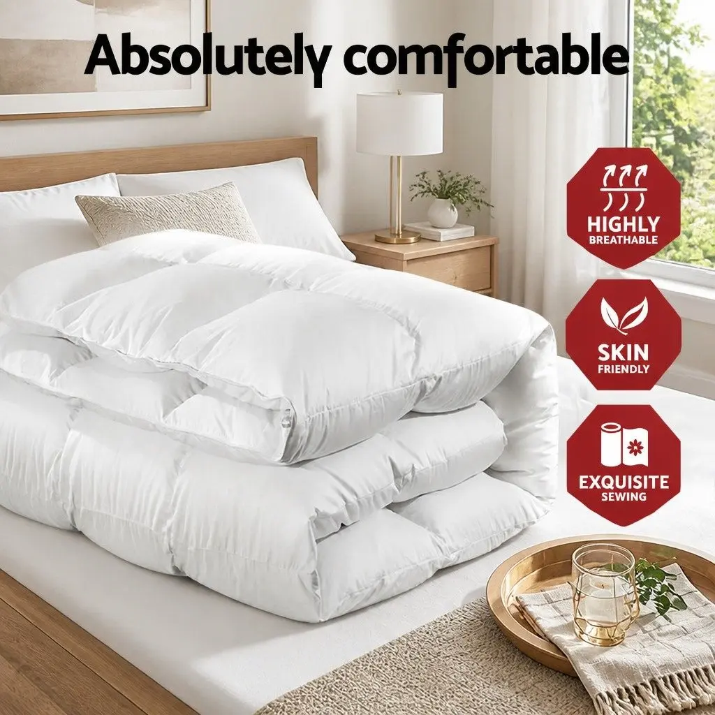 Duck Down Feather Quilt Super King 700GSM White Cotton Cover Baffle Construction