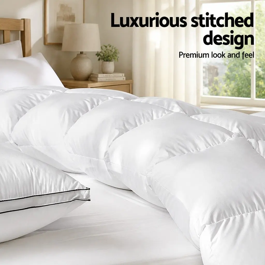 Duck Down Feather Quilt Super King 700GSM White Cotton Cover Baffle Construction