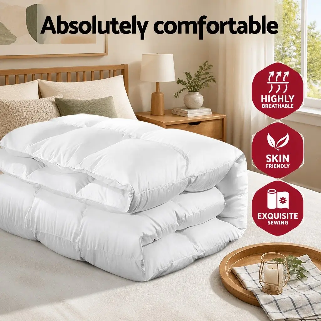 Duck Feather Down Quilt Winter Bedding King Size 500GSM White