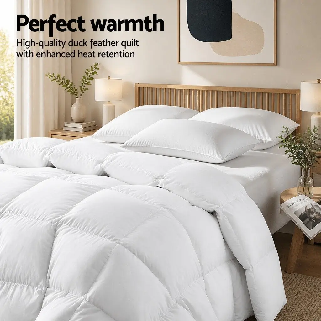 Duck Feather Down Quilt Winter Bedding King Size 500GSM White