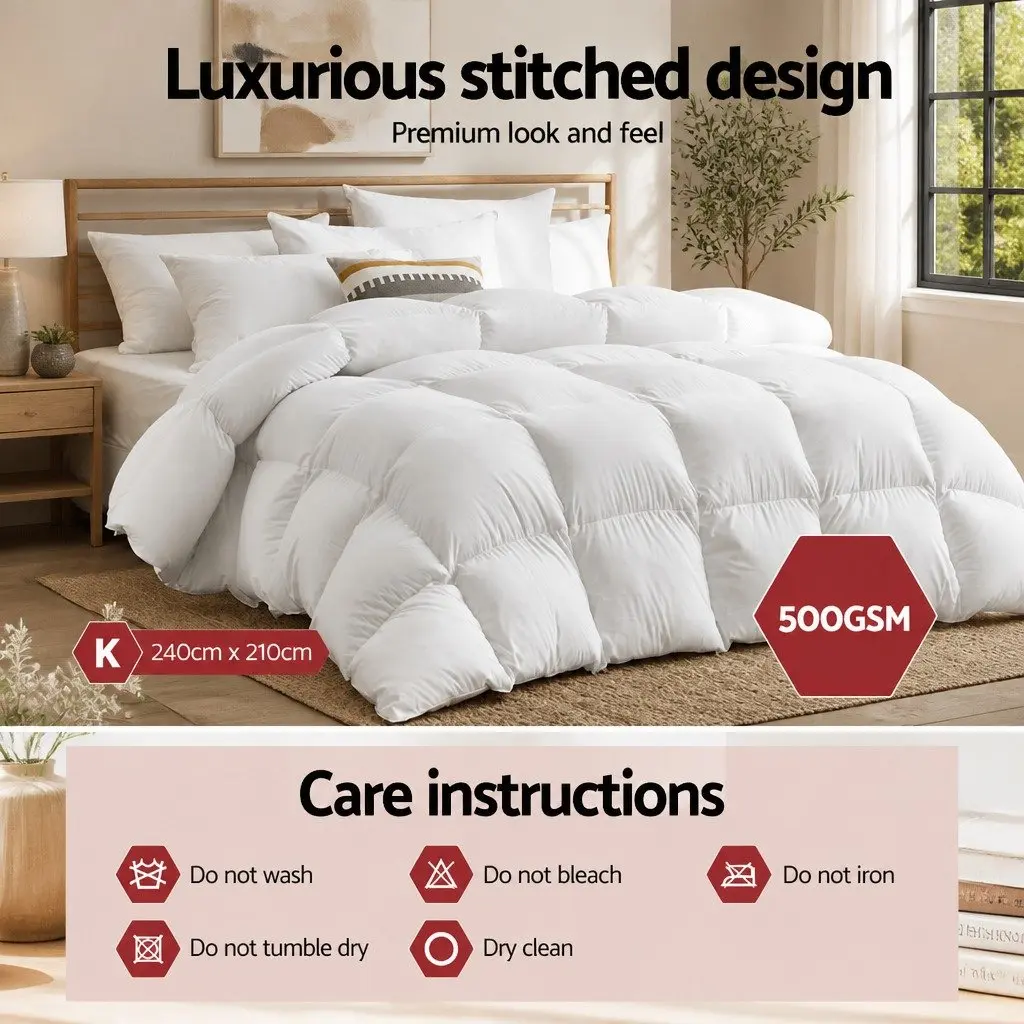 Duck Feather Down Quilt Winter Bedding King Size 500GSM White
