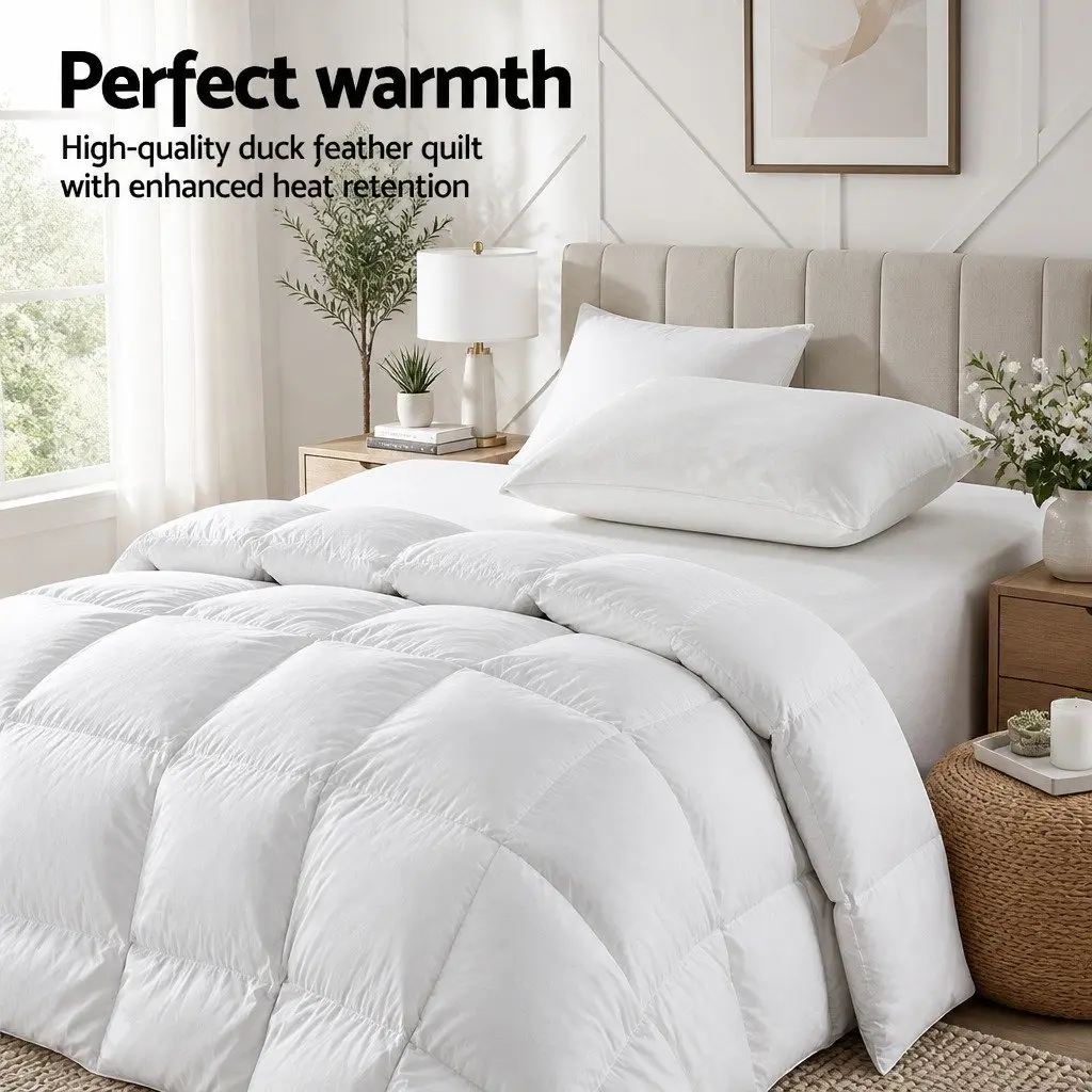 Duck Feather Down Quilt Winter Bedding Queen Size White