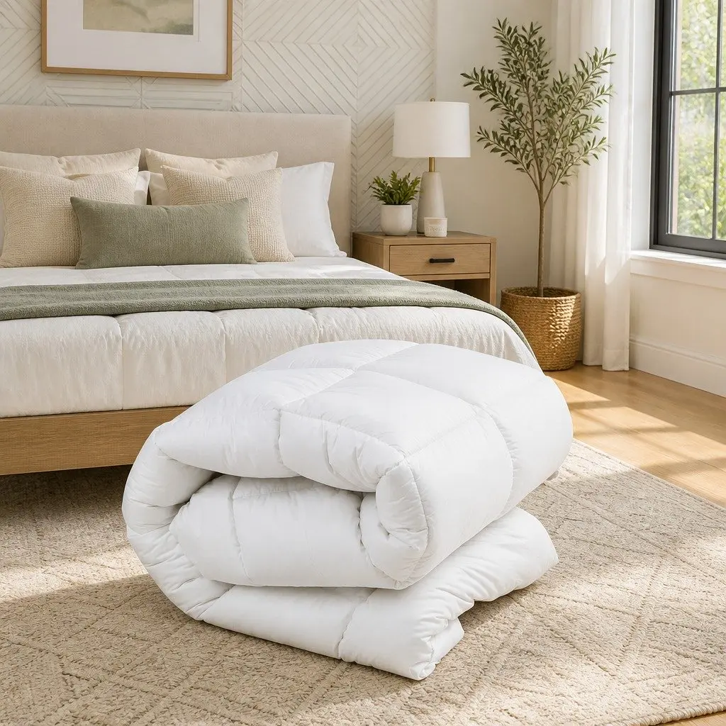 Duck Feather Down Quilt Winter Bedding Queen Size White