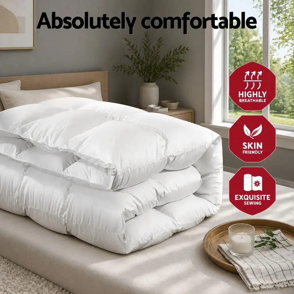 Duck Feather Down Quilt Winter Warmth Super King White 500GSM