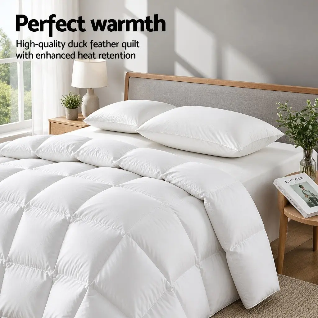 Duck Feather Down Quilt Winter Warmth Super King White 500GSM