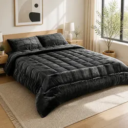 Warm and Reliable Charcoal Faux Mink Quilt Set