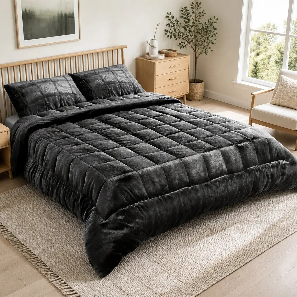 Queen Faux Mink Quilt with Silvery Sheen