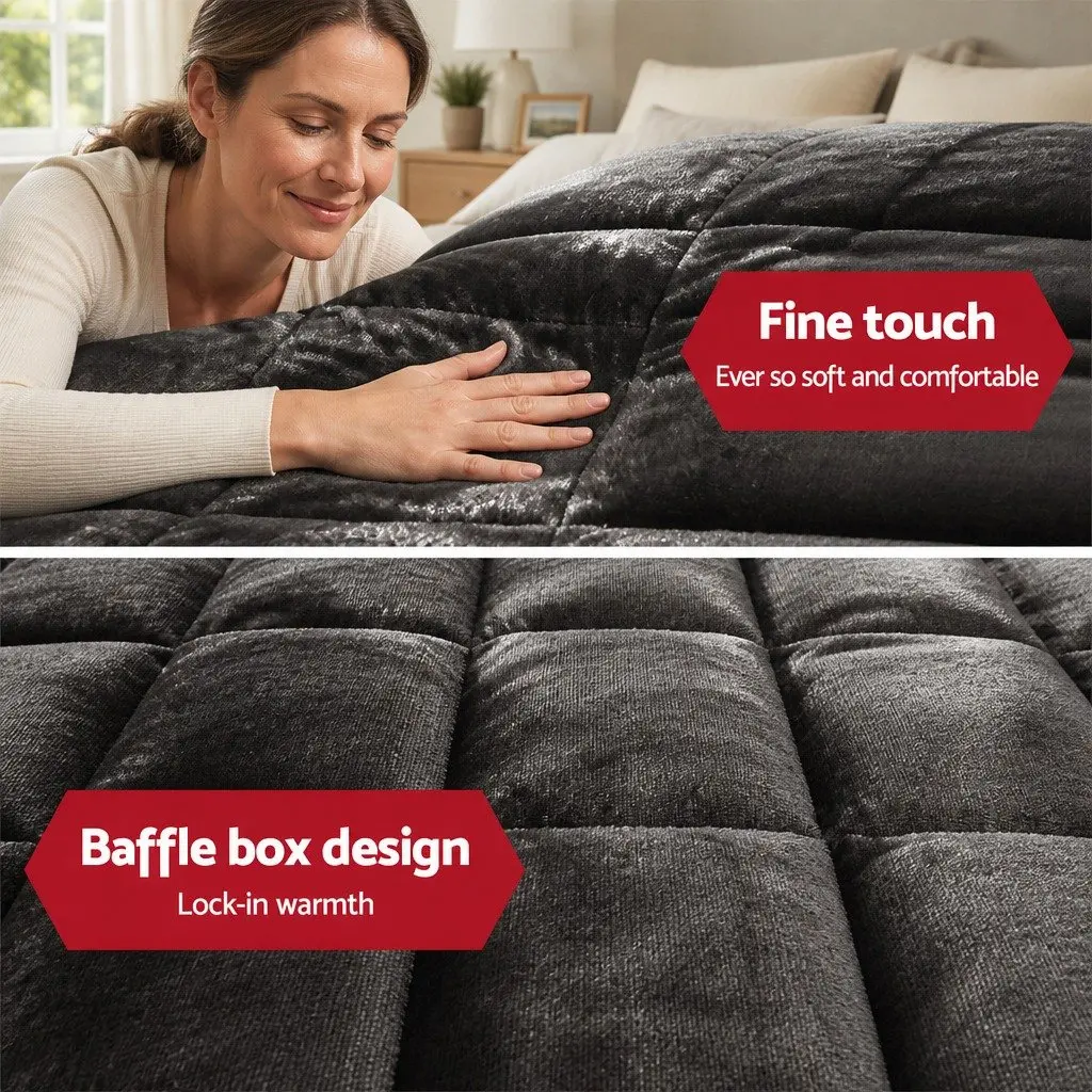 Queen Size Faux Mink Quilt Charcoal Double-Sided Bedding Set