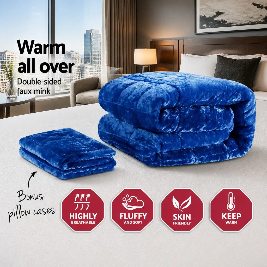 Winter Weight Double-Sided Faux Mink Quilt King Size Soft Polyester Teal