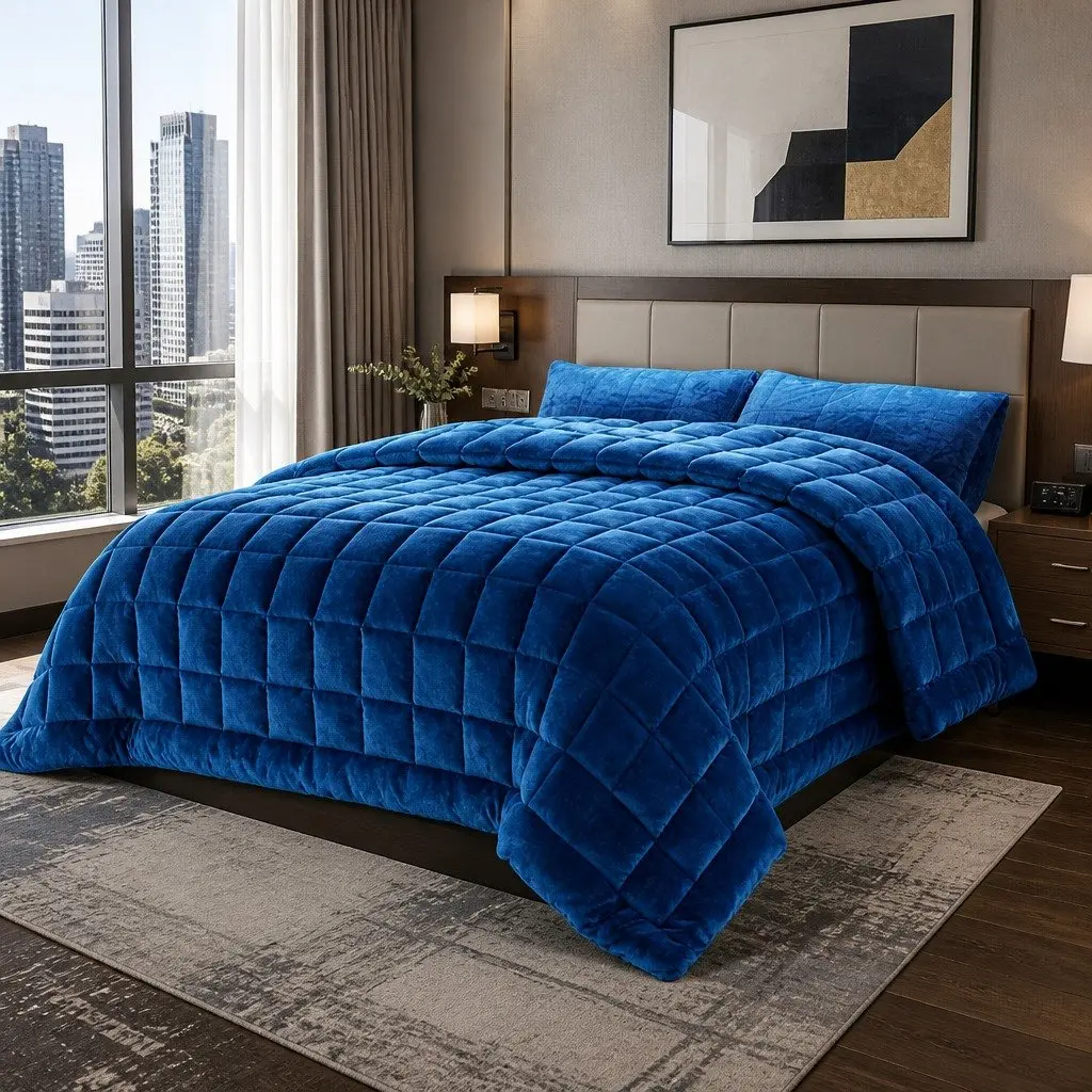 Winter Weight Double-Sided Faux Mink Quilt King Size Soft Polyester Teal