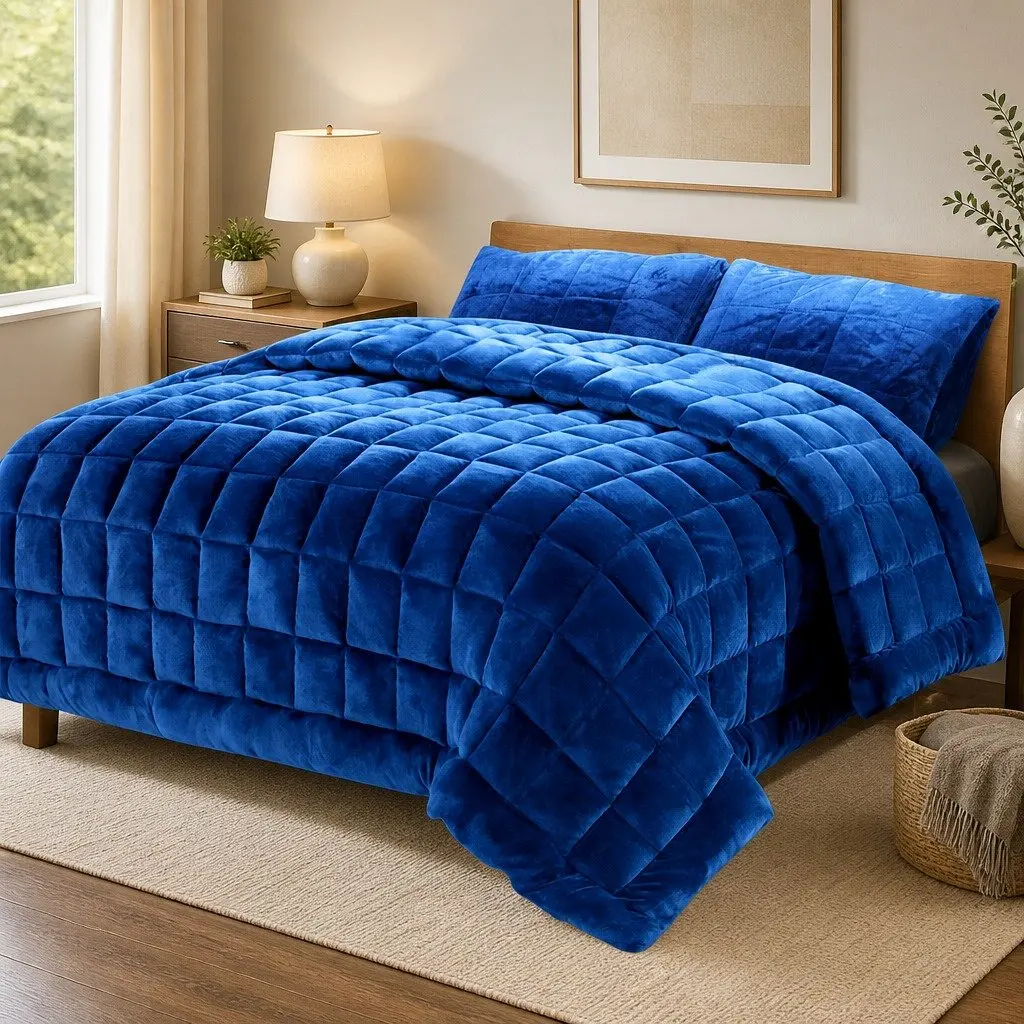 Faux Mink Quilt Double-Sided Winter Warm Super King Size Soft Teal Bedding