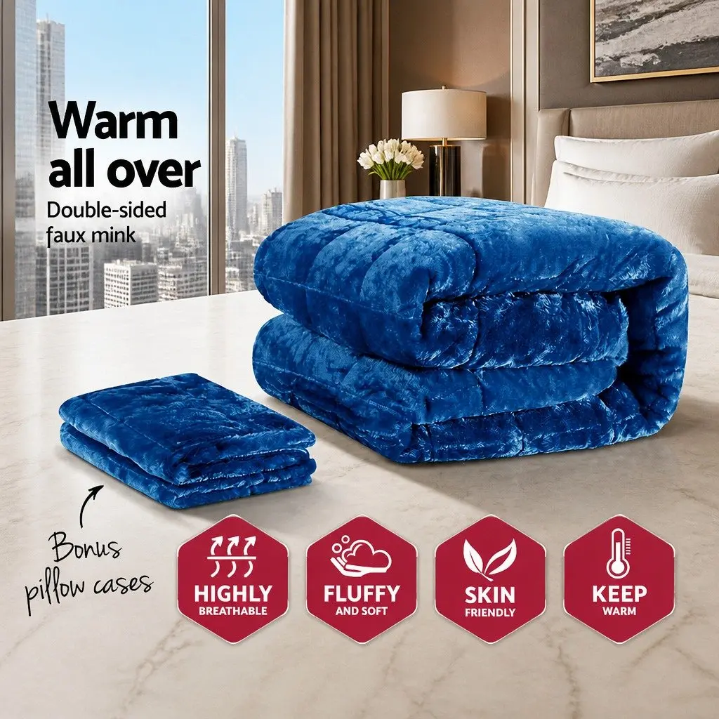 Faux Mink Quilt Double-Sided Winter Warm Super King Size Soft Teal Bedding