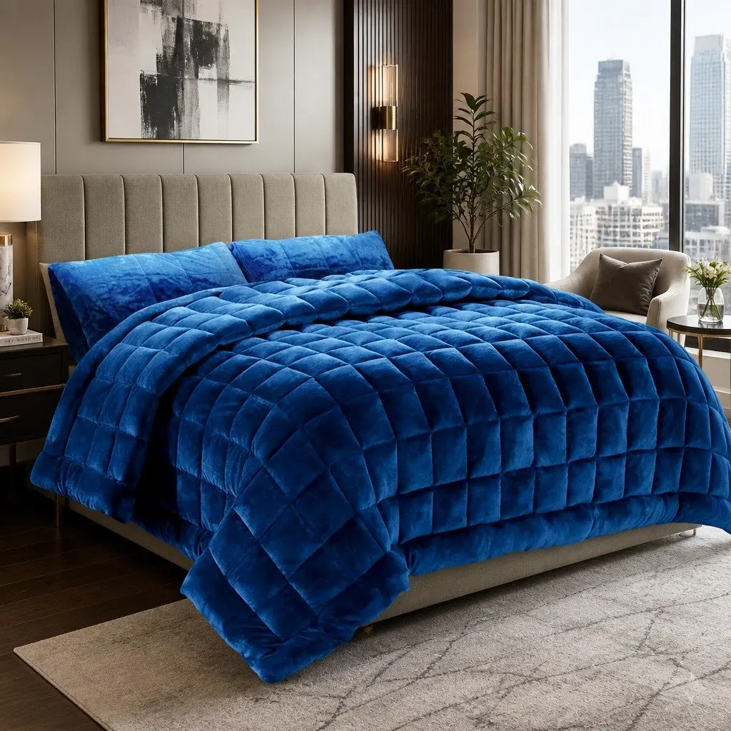 Faux Mink Quilt Double-Sided Winter Warm Super King Size Soft Teal Bedding