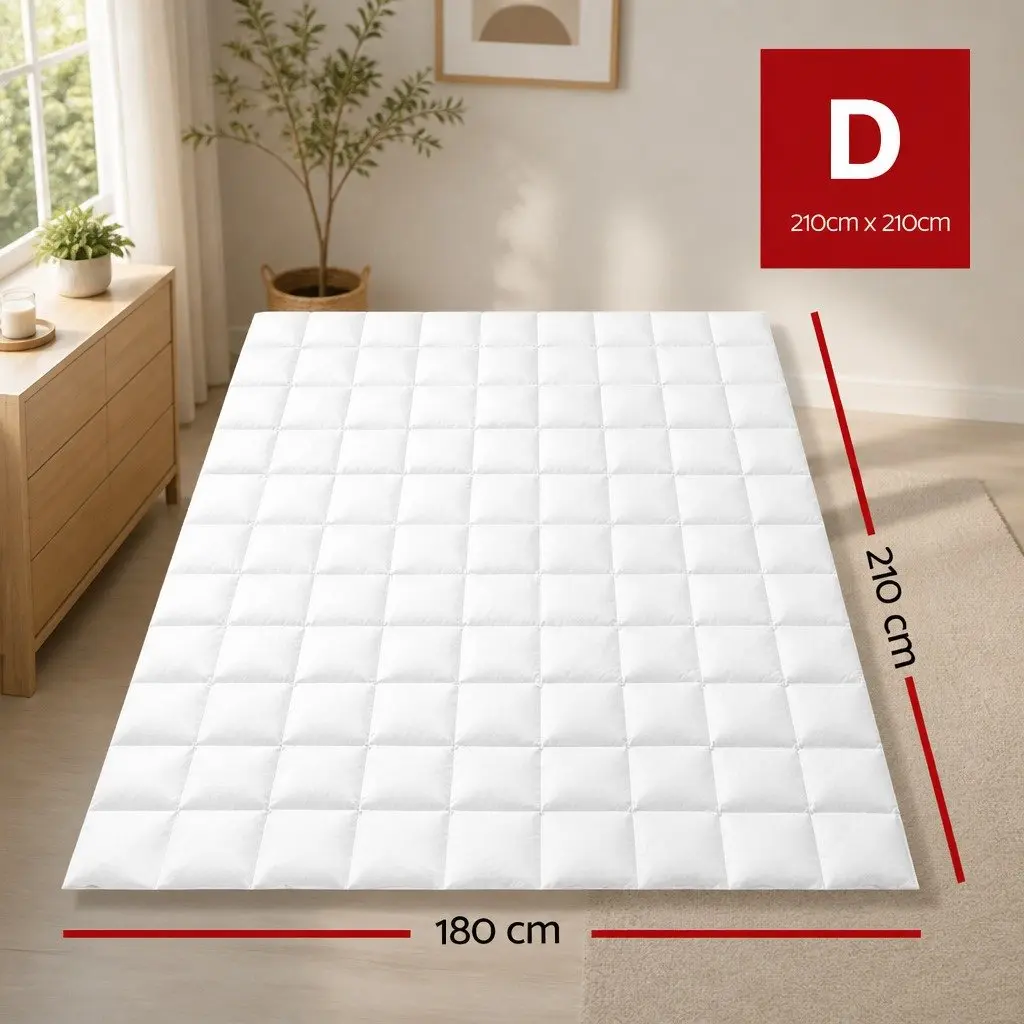 Double Goose Down Feather Quilt Warm Lightweight 700GSM Baffle Construction Double Size White