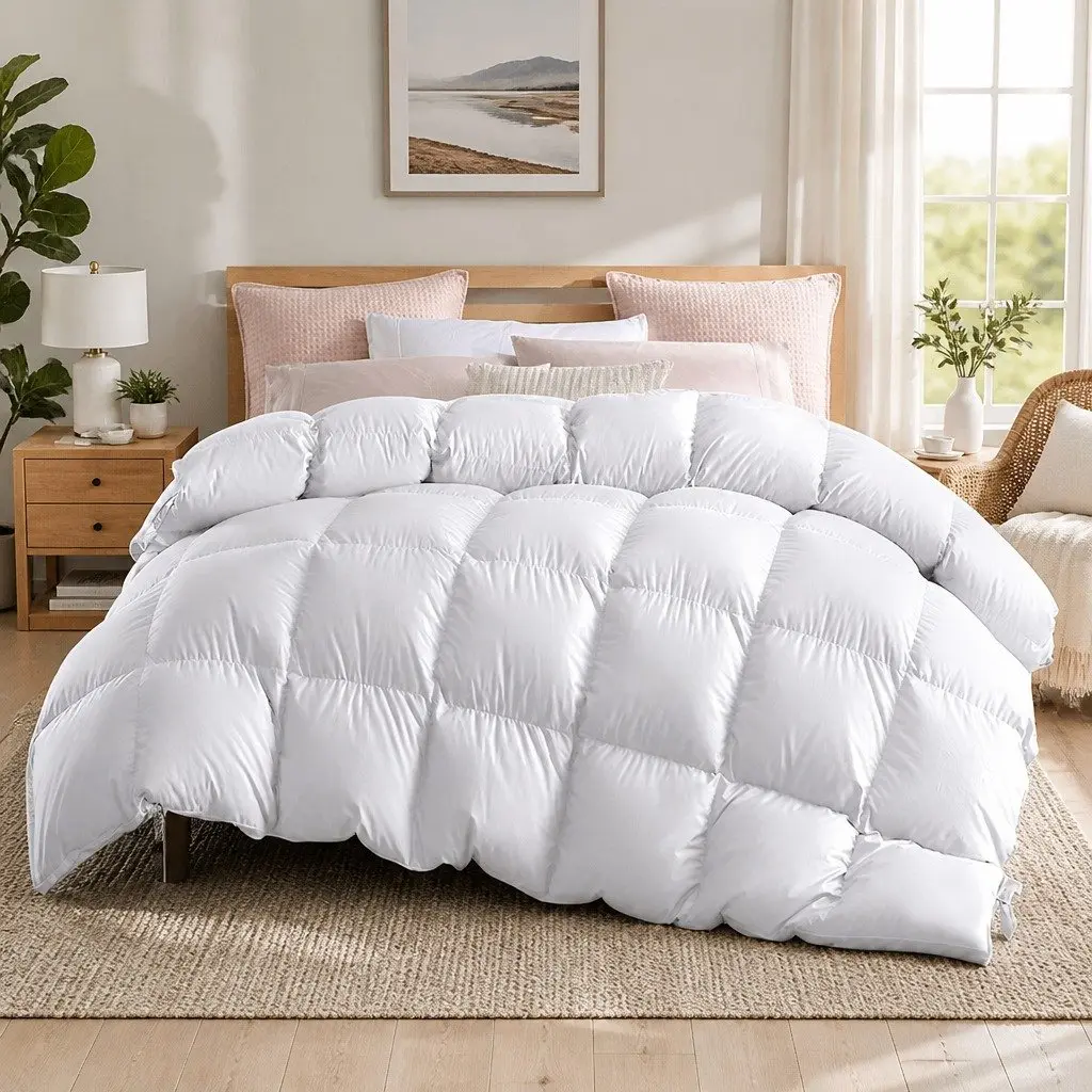 King Size Goose Down Feather Quilt Lightweight Warm 700GSM White
