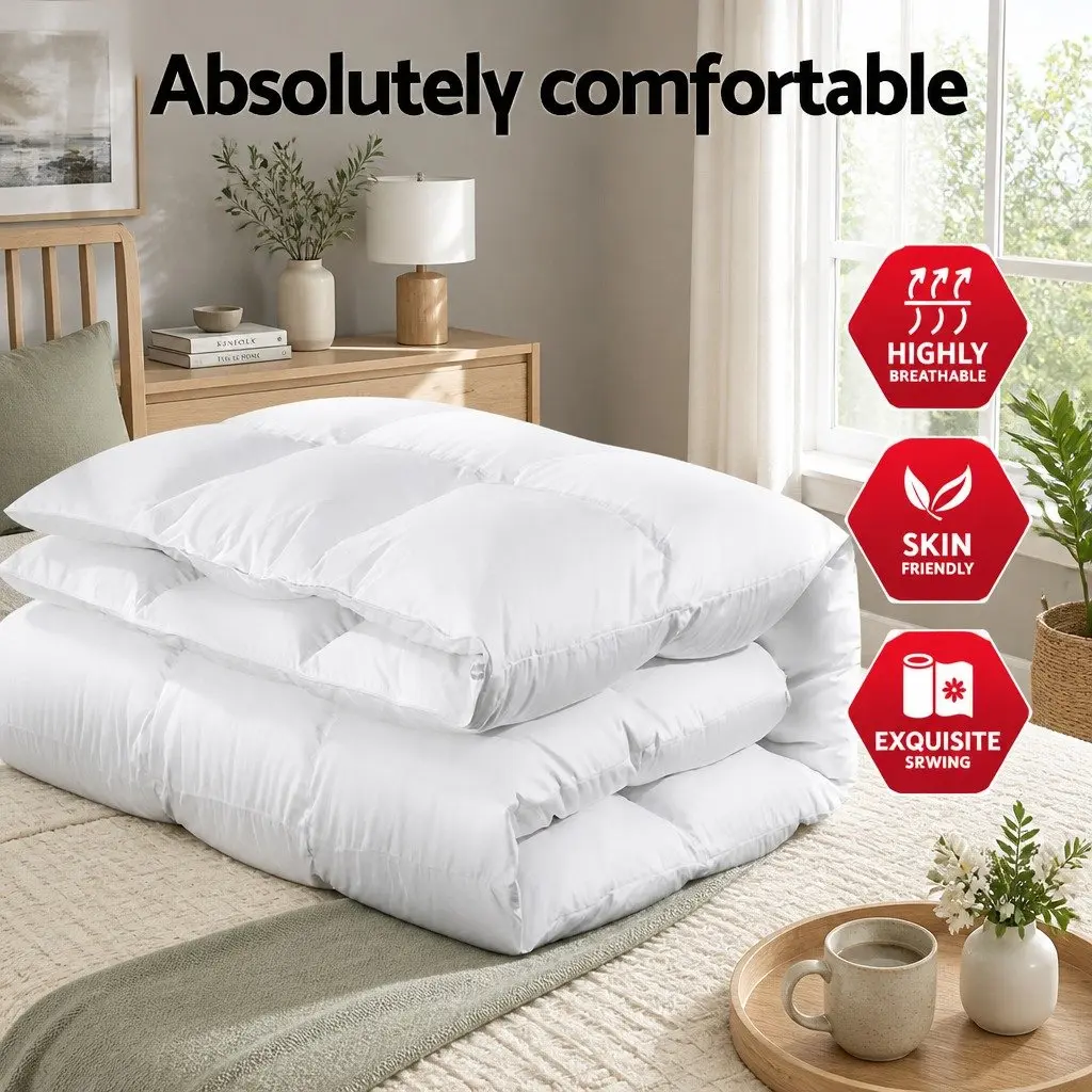 King Size Goose Down Feather Quilt Lightweight Warm 700GSM White