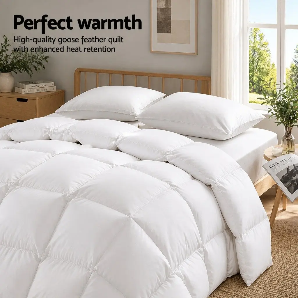 King Size Goose Down Feather Quilt Lightweight Warm 700GSM White