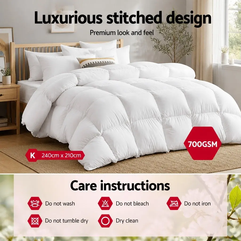 King Size Goose Down Feather Quilt Lightweight Warm 700GSM White
