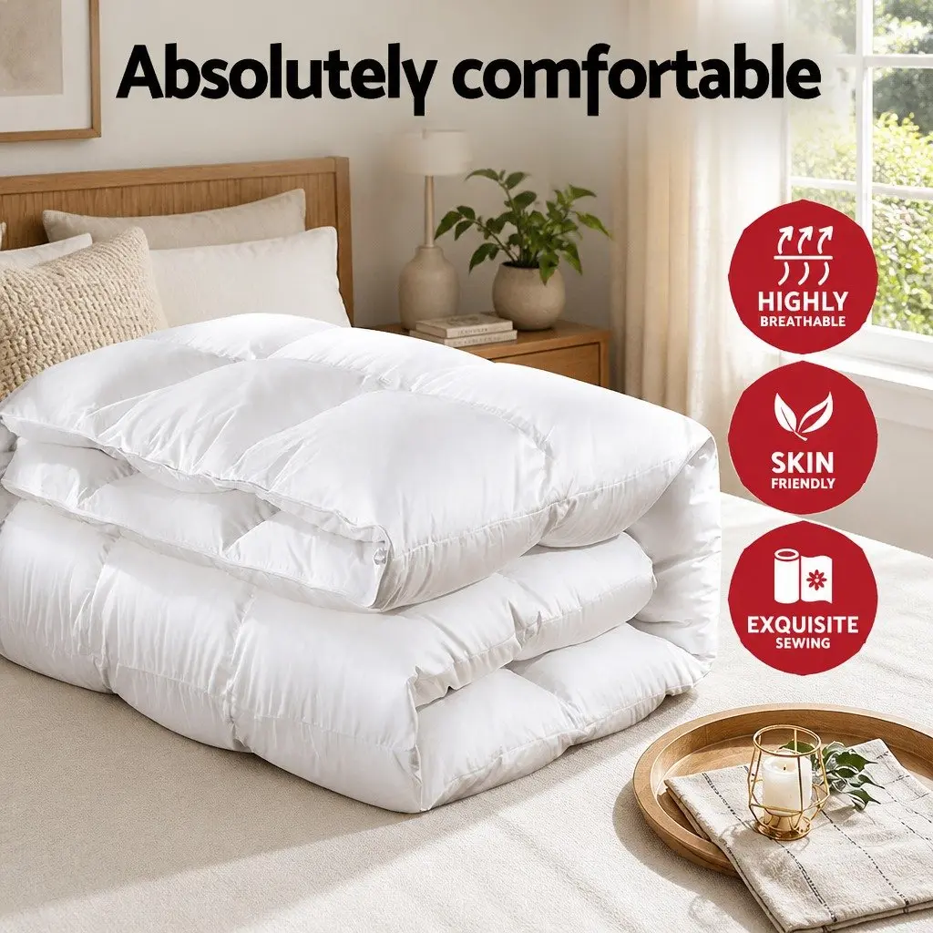 Queen Size Goose Down Feather Quilt 700GSM Baffle Box White Cotton Bedding