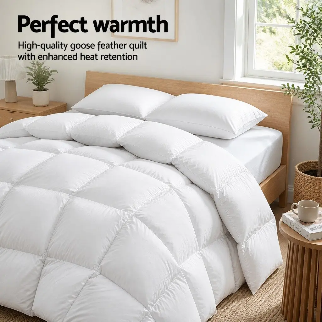 Queen Size Goose Down Feather Quilt 700GSM Baffle Box White Cotton Bedding
