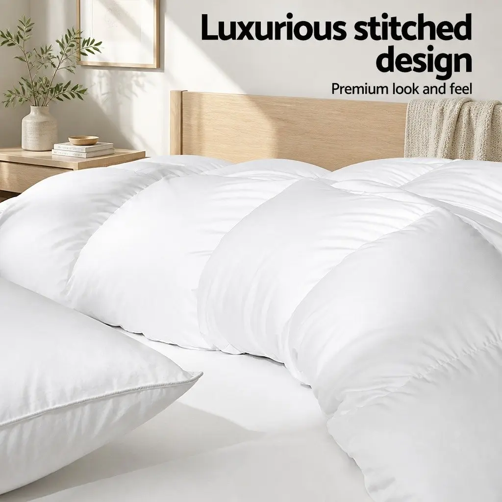 Queen Size Goose Down Feather Quilt 700GSM Baffle Box White Cotton Bedding