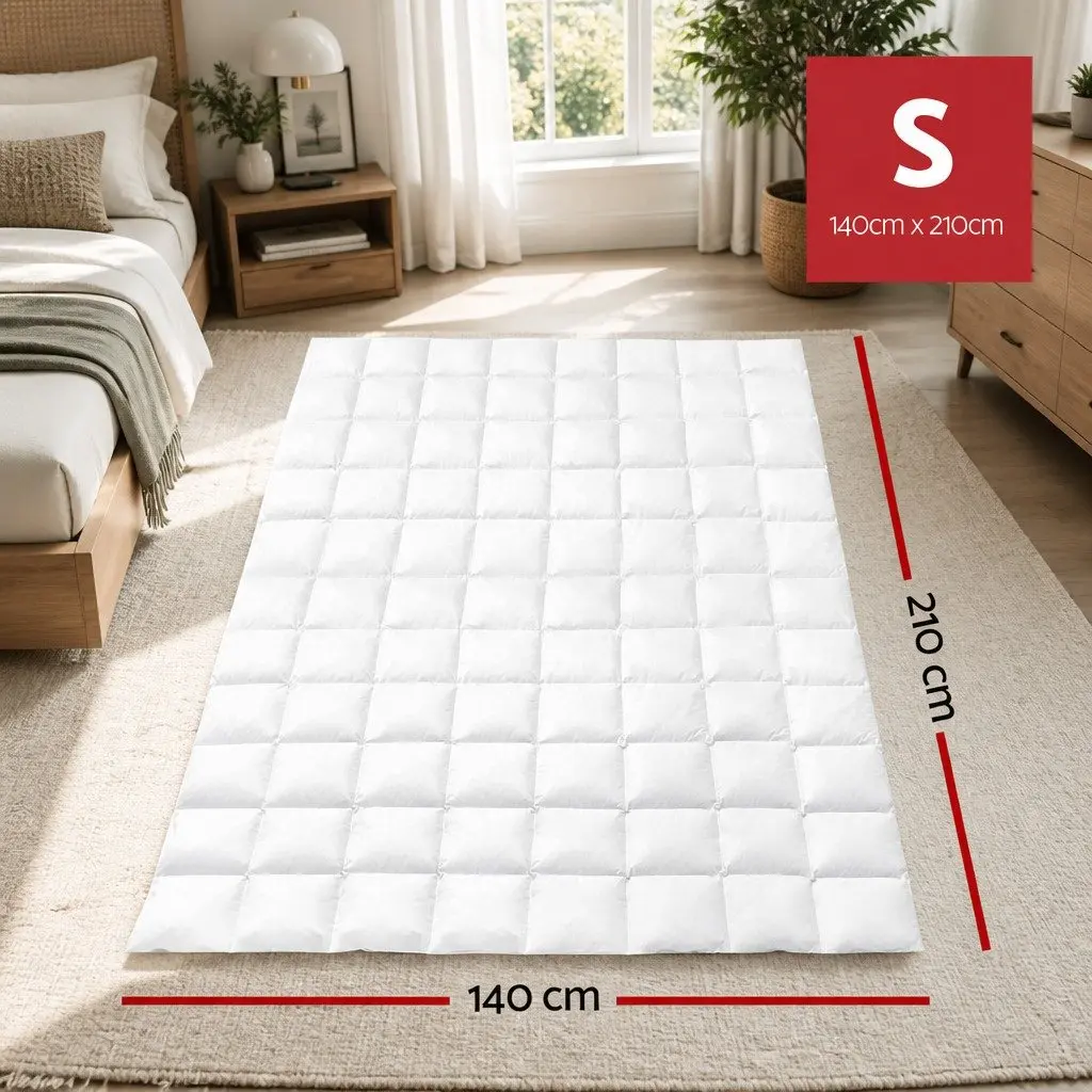 Single Goose Down Feather Quilt Warm Bedding 700GSM Baffle Construction White