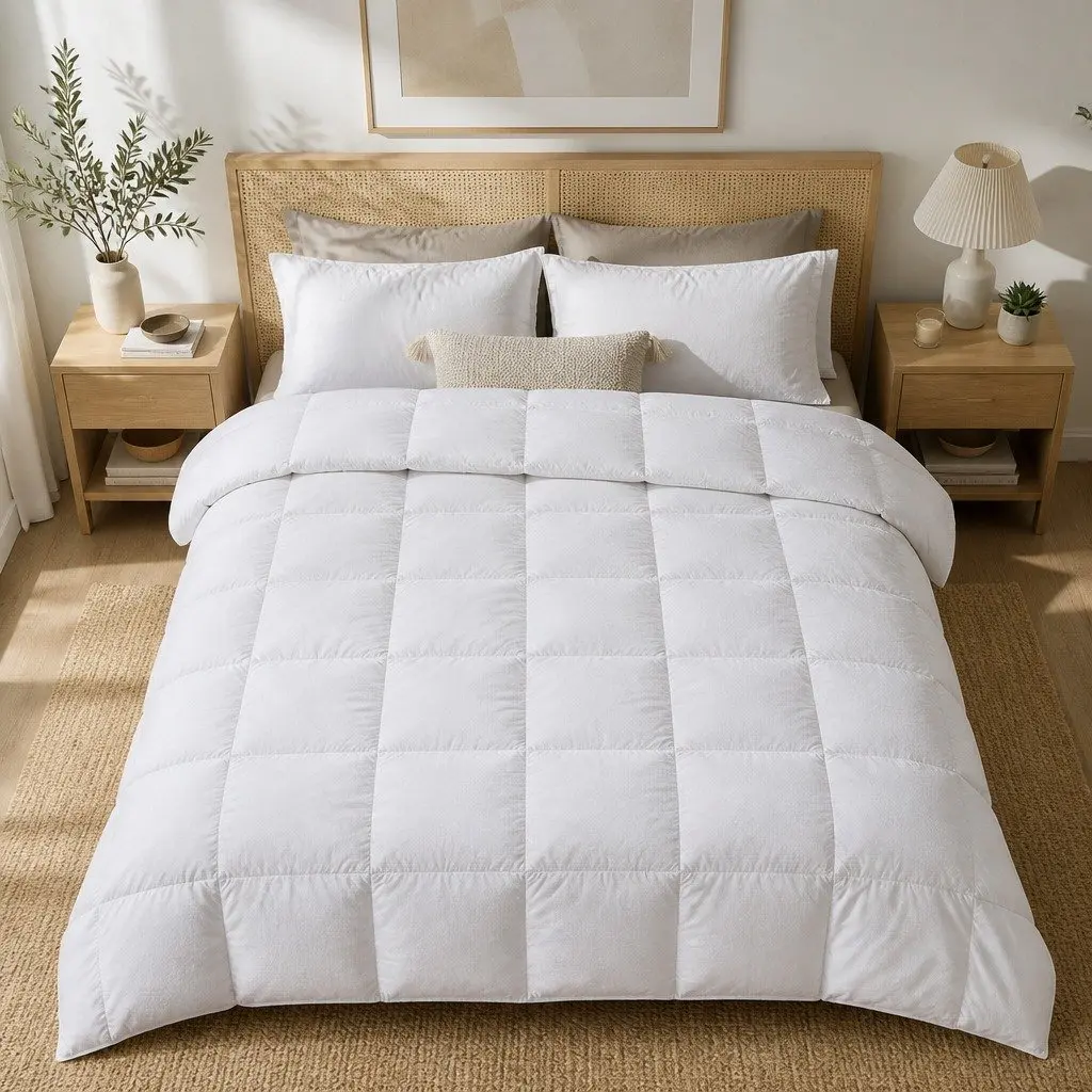 Single Goose Down Feather Quilt Warm Bedding 700GSM Baffle Construction White