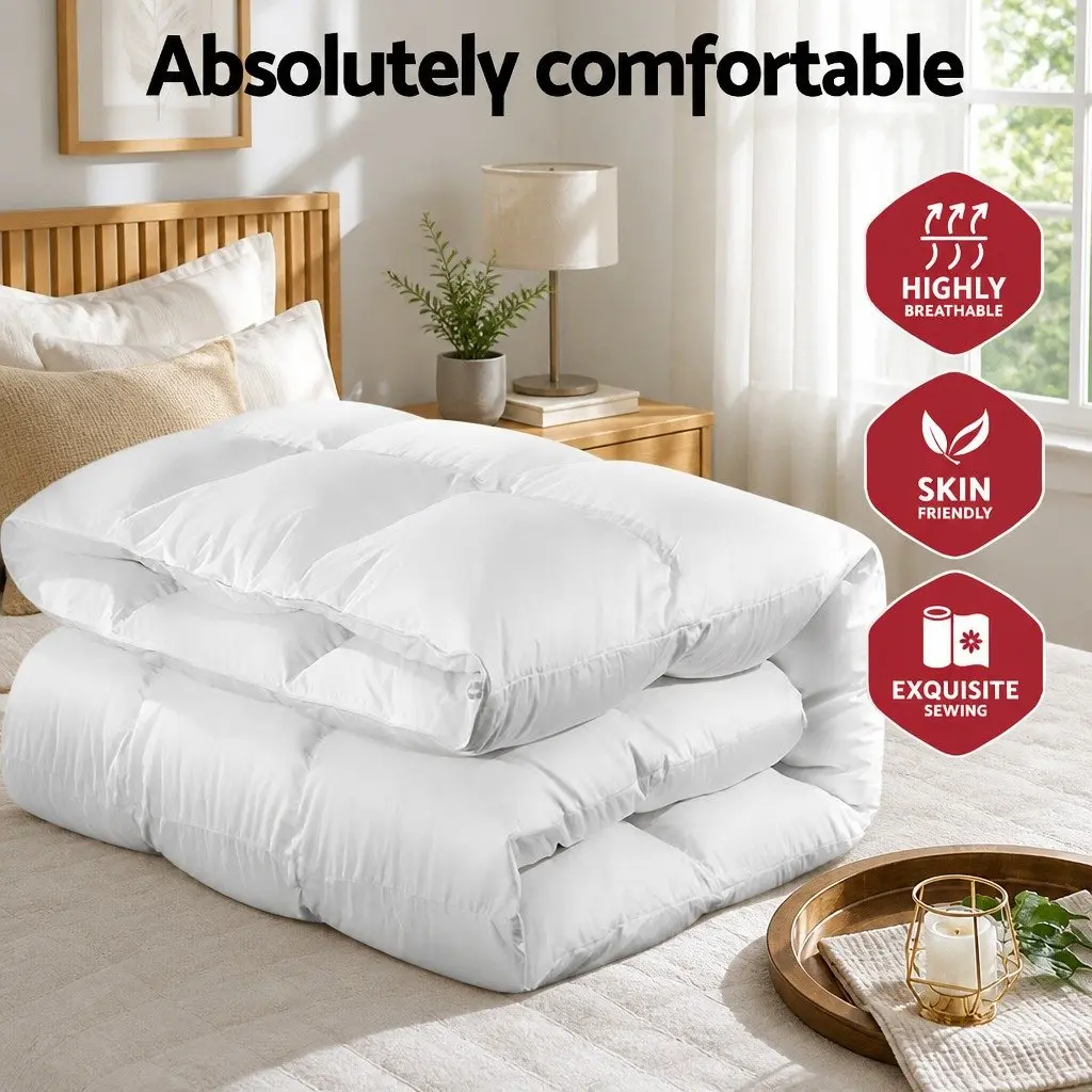 Goose Down Feather Quilt Super King 700GSM Lightweight White Baffle Box Construction