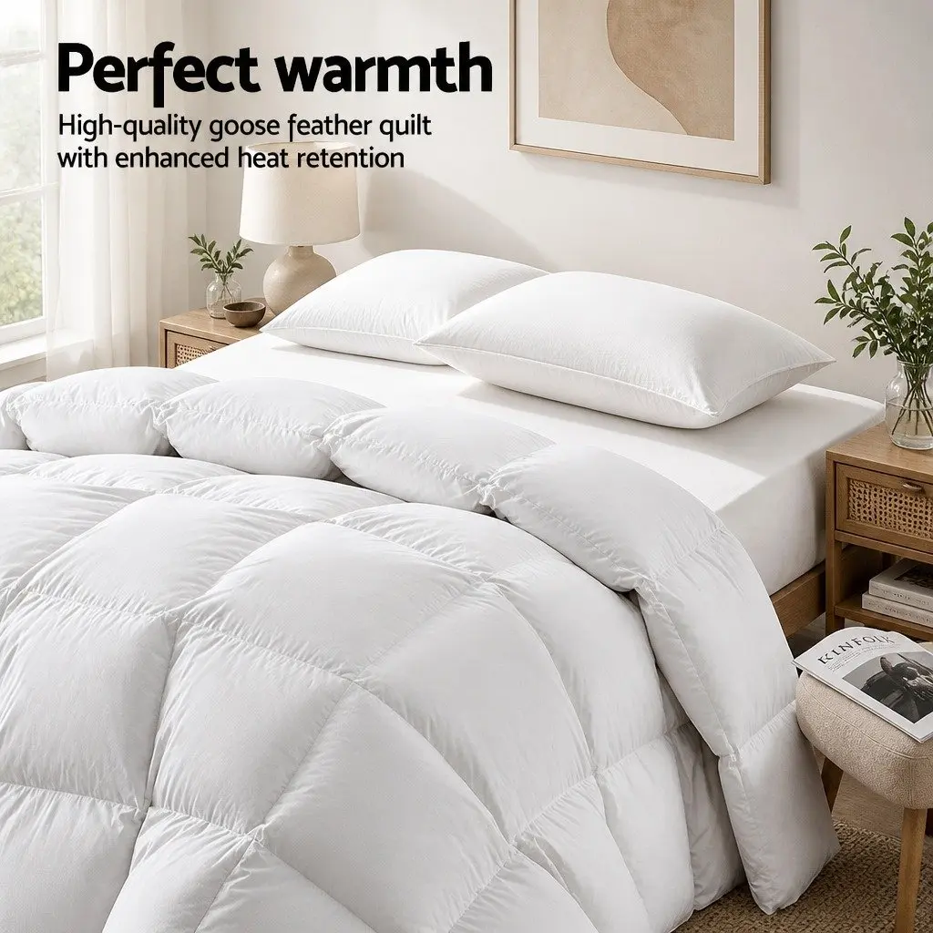 Goose Down Feather Quilt Super King 700GSM Lightweight White Baffle Box Construction