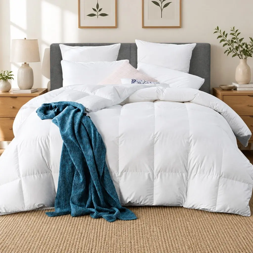 Goose Down Feather Quilt Super King 700GSM Lightweight White Baffle Box Construction