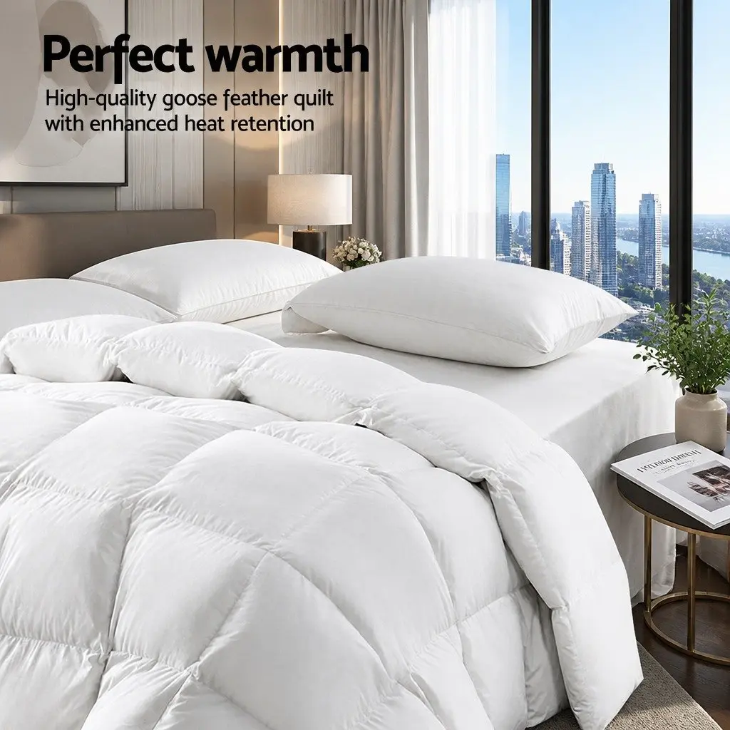 King Size Goose Down Feather Quilt Winter Weight 800GSM White