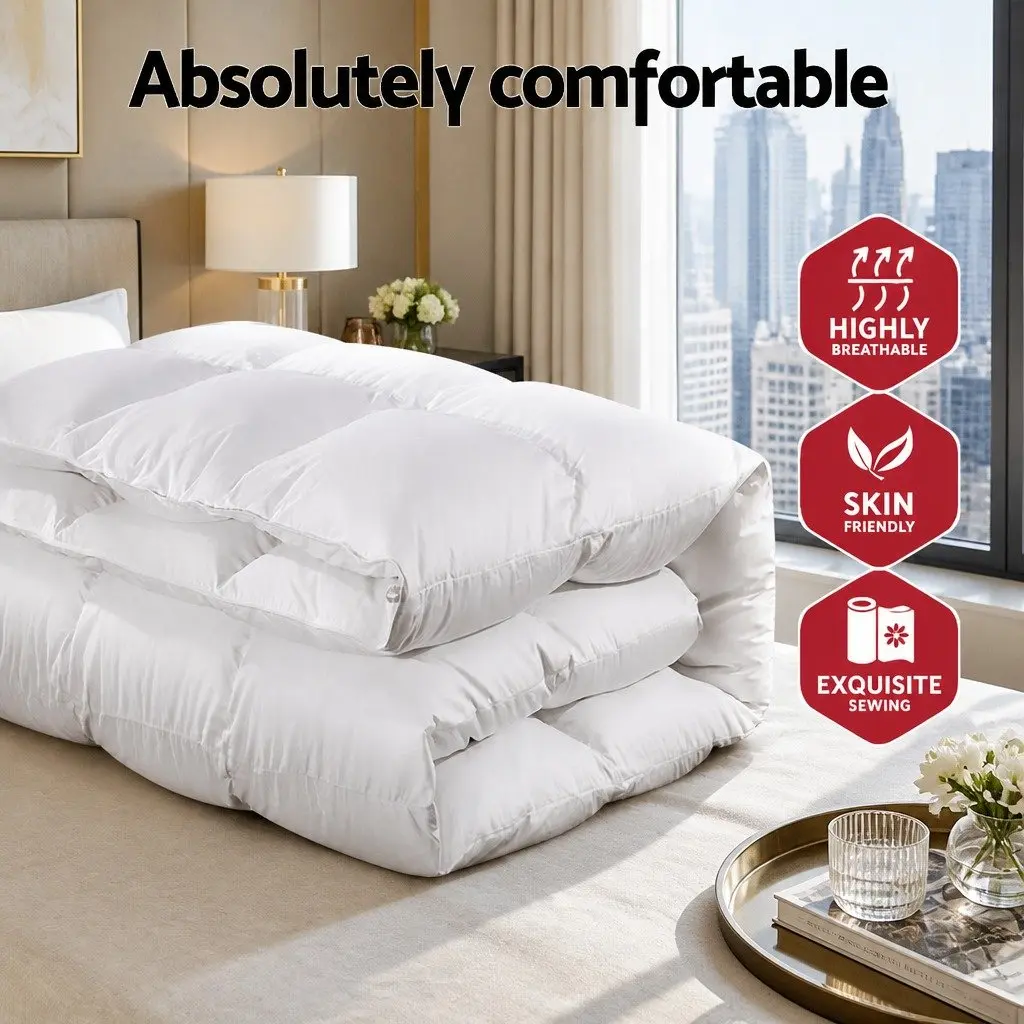 Goose Down Feather Quilt Winter Weight Queen Size White 800GSM Luxury Bedding