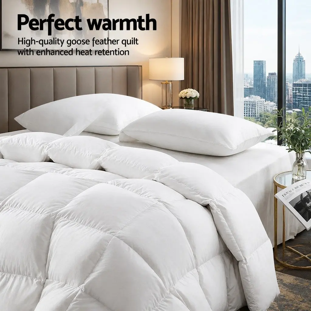 Goose Down Feather Quilt Winter Weight Queen Size White 800GSM Luxury Bedding