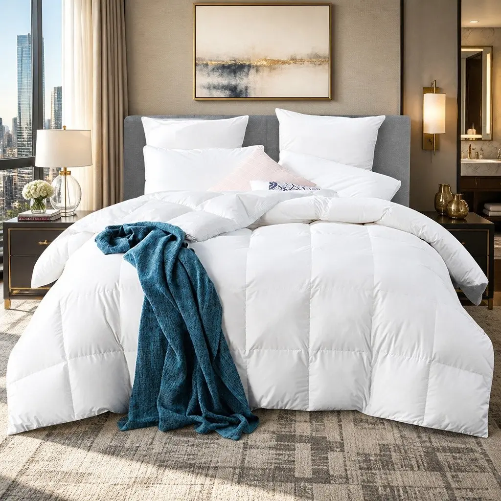 Goose Down Feather Quilt Winter Weight Queen Size White 800GSM Luxury Bedding