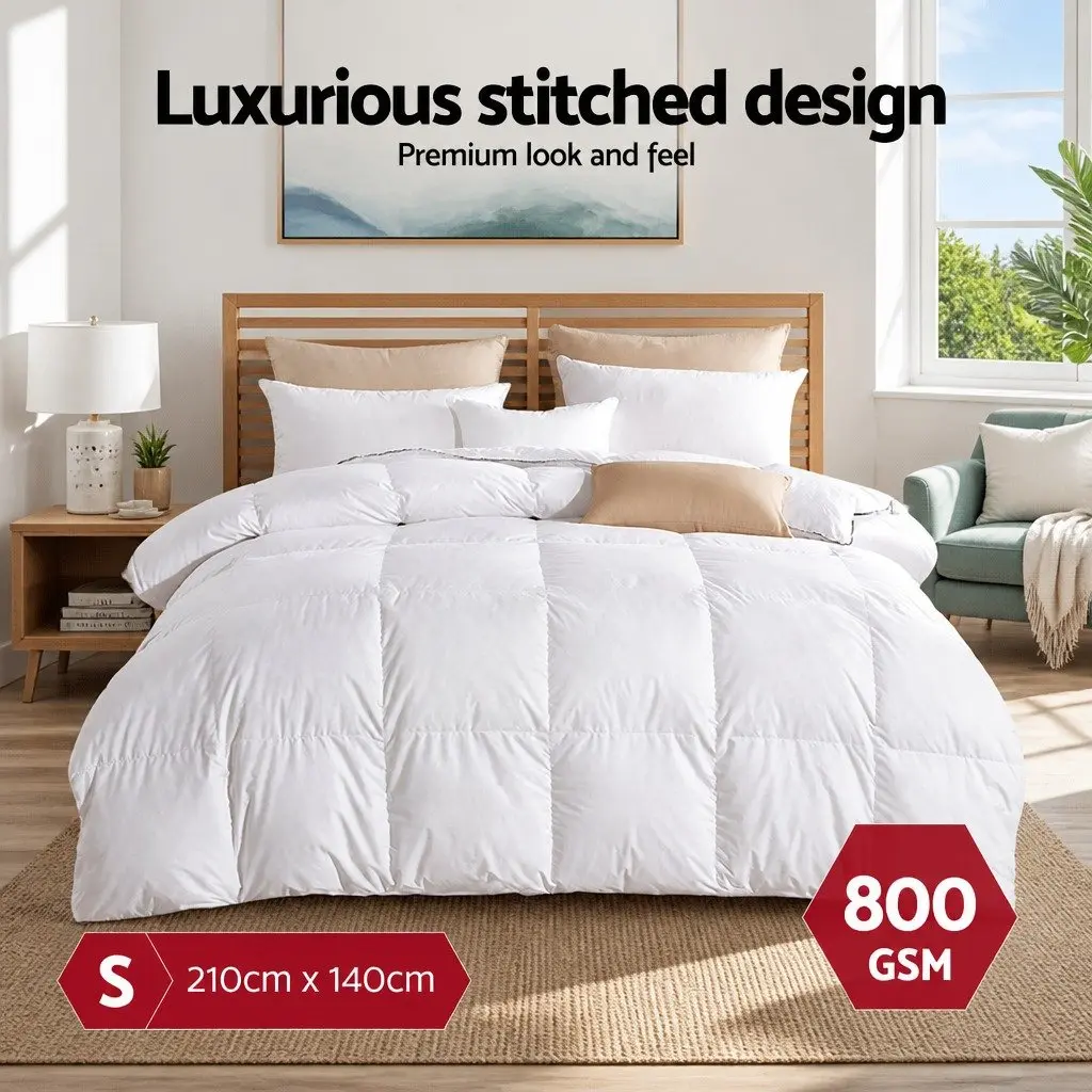 Goose Down Feather Quilt Single 800GSM Winter Duvet White