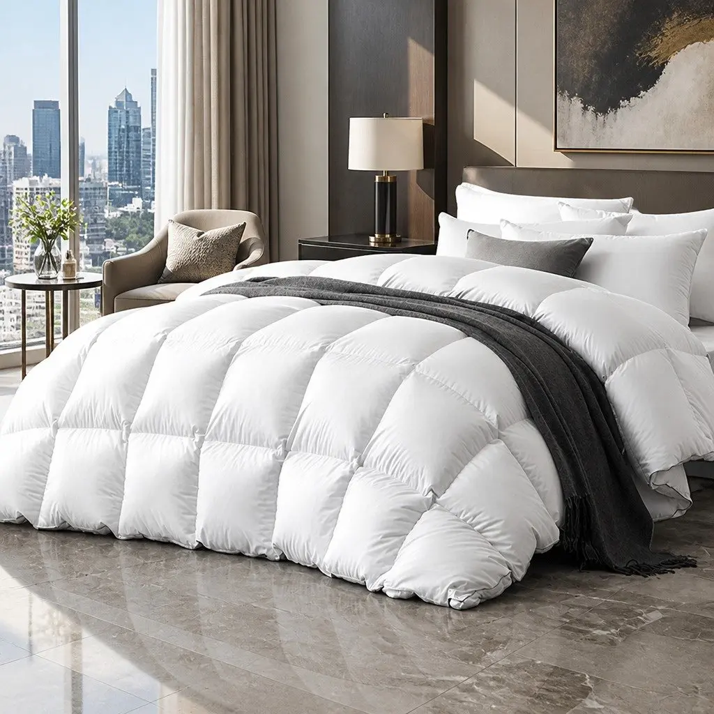 Super King Goose Down Feather Quilt Winter Weight 800GSM White Cotton Baffle Box Construction