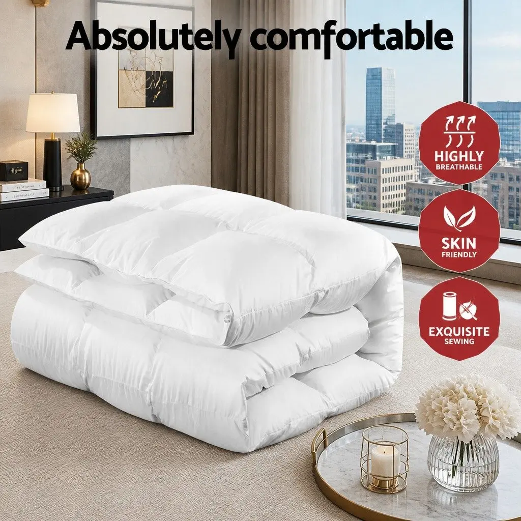 Super King Goose Down Feather Quilt Winter Weight 800GSM White Cotton Baffle Box Construction