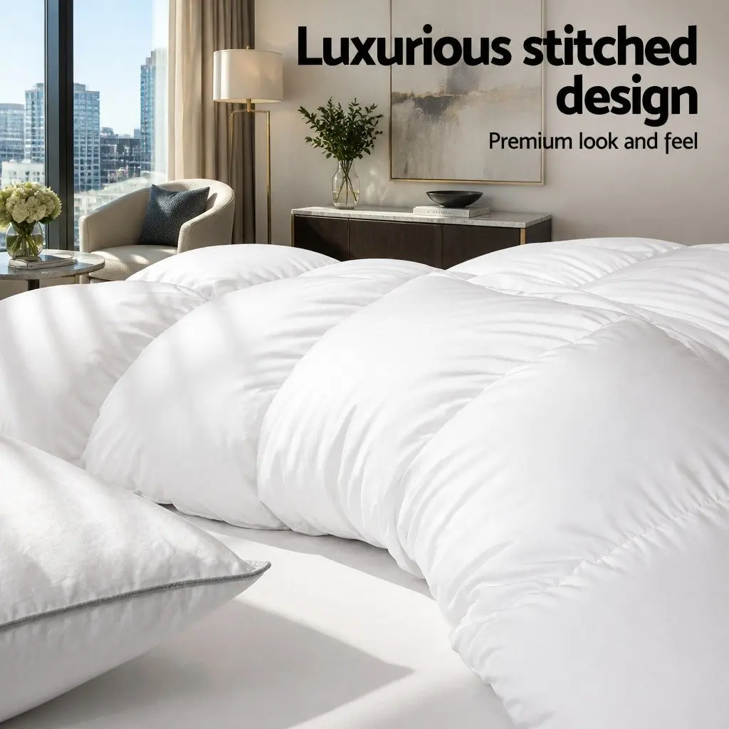 Super King Goose Down Feather Quilt Winter Weight 800GSM White Cotton Baffle Box Construction