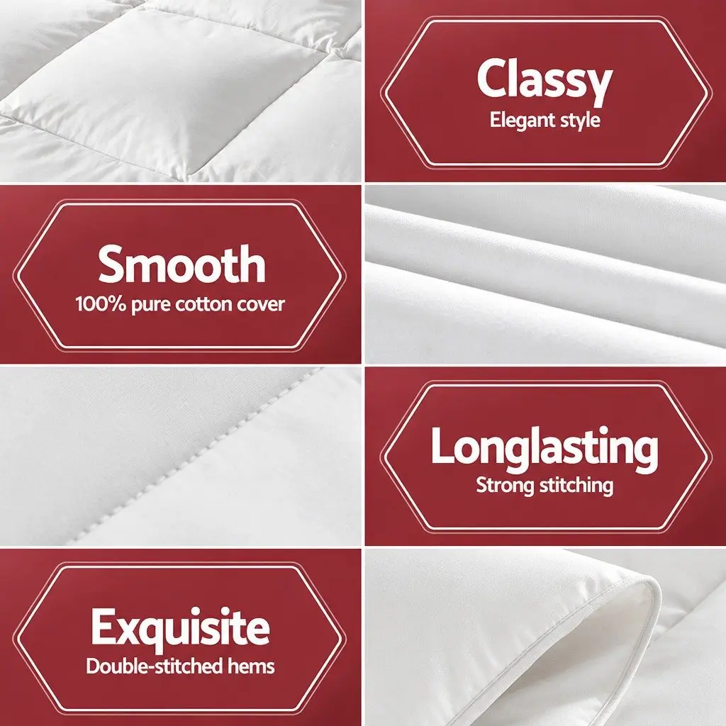 Super King Goose Down Feather Quilt Winter Weight 800GSM White Cotton Baffle Box Construction