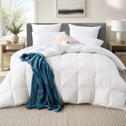 Super King Goose Down Feather Quilt 500GSM Winter Warmth Baffle Box Construction