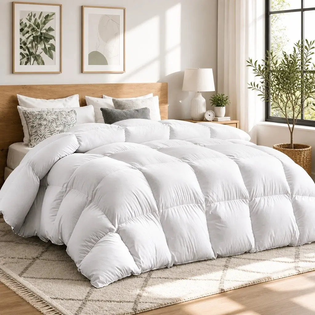 Goose Down Feather Quilt Winter Warmth Super King 500GSM White Baffle Box Construction