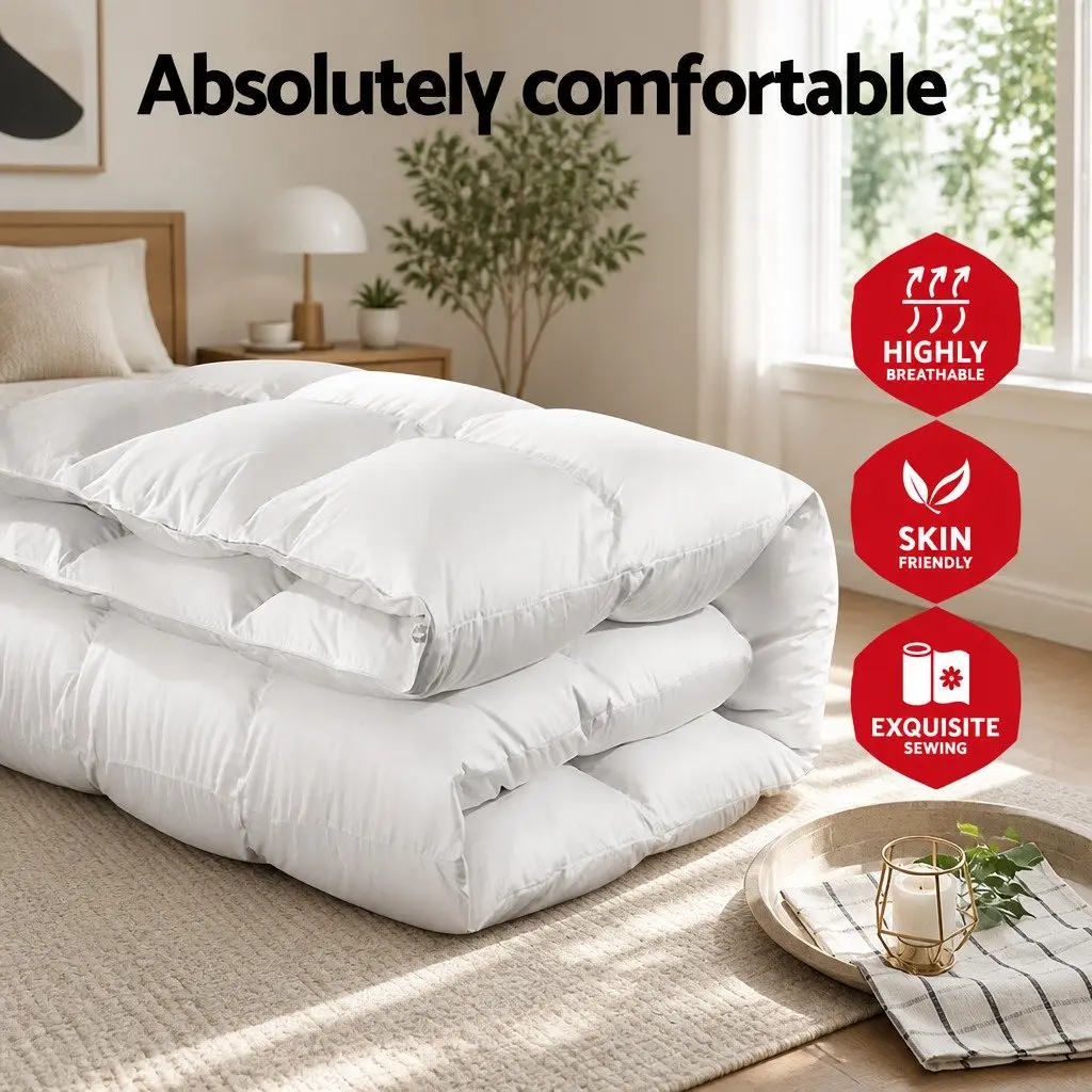 Goose Down Feather Quilt Winter Warmth Super King 500GSM White Baffle Box Construction