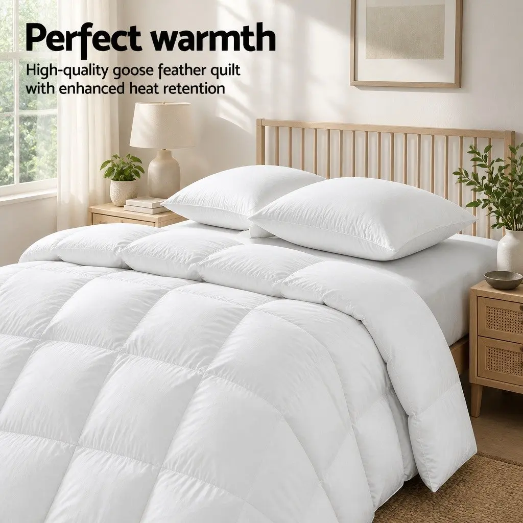 Goose Down Feather Quilt Winter Warmth Super King 500GSM White Baffle Box Construction