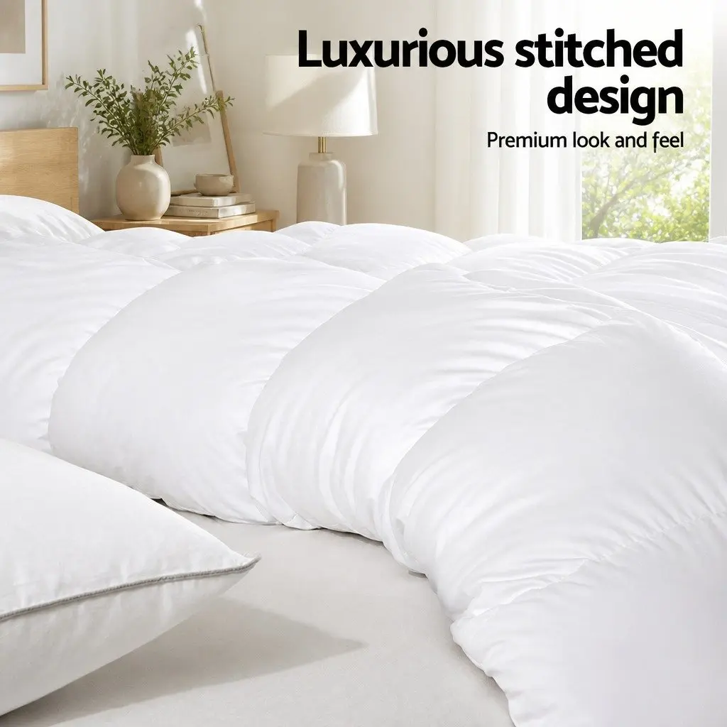 Goose Down Feather Quilt Winter Warmth Super King 500GSM White Baffle Box Construction