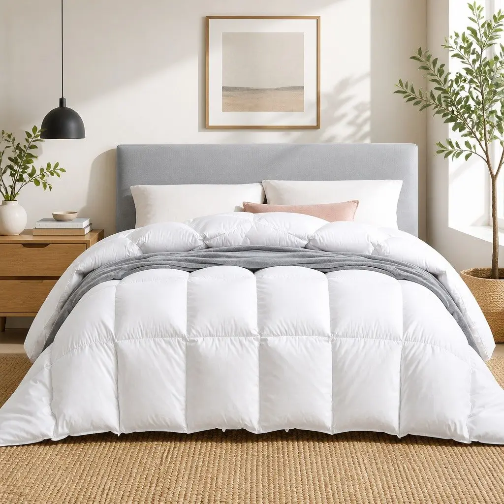Goose Down Feather Quilt Winter Warmth Super King 500GSM White Baffle Box Construction