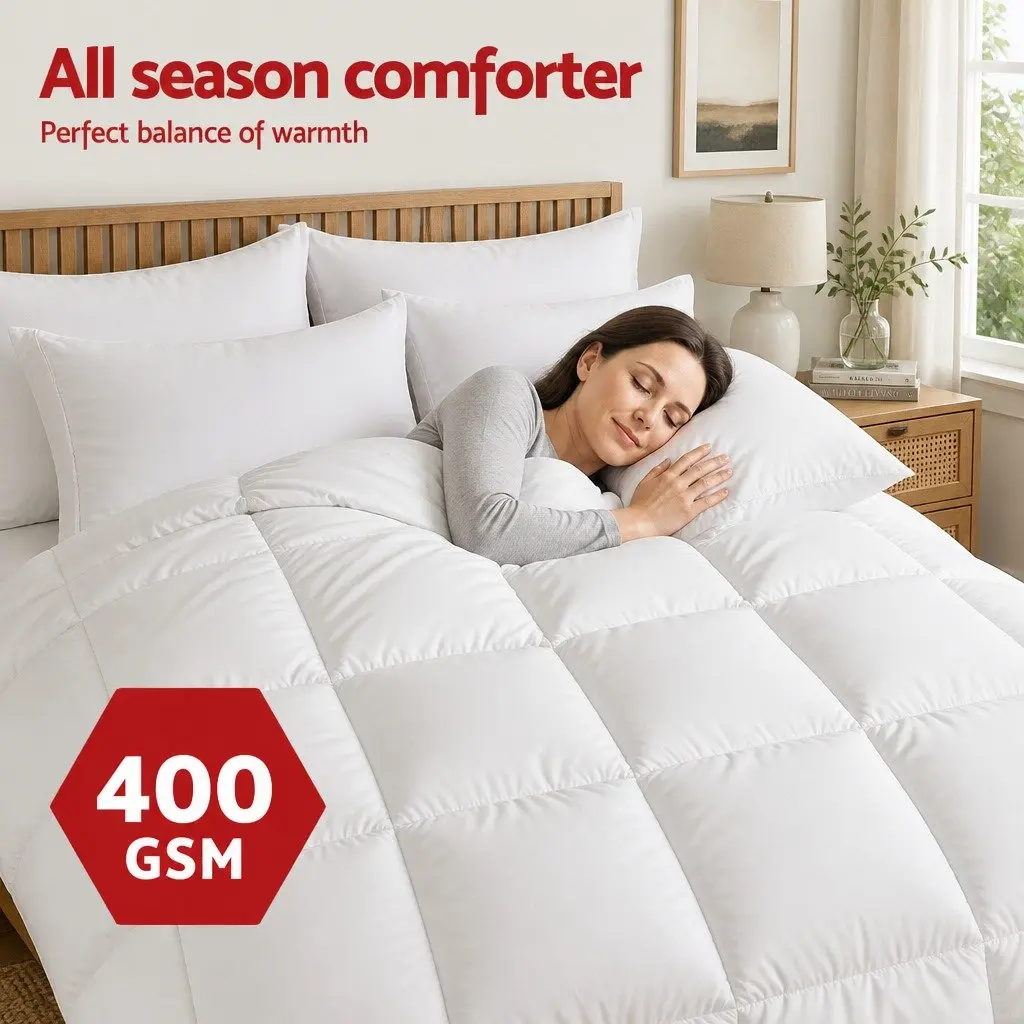 Super King Microfibre Quilt All Season Duvet 400GSM Baffle Box White