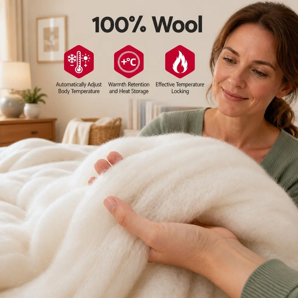 Wool Quilt Winter Doona King Size 500GSM White Cotton Cover Baffle Box Construction