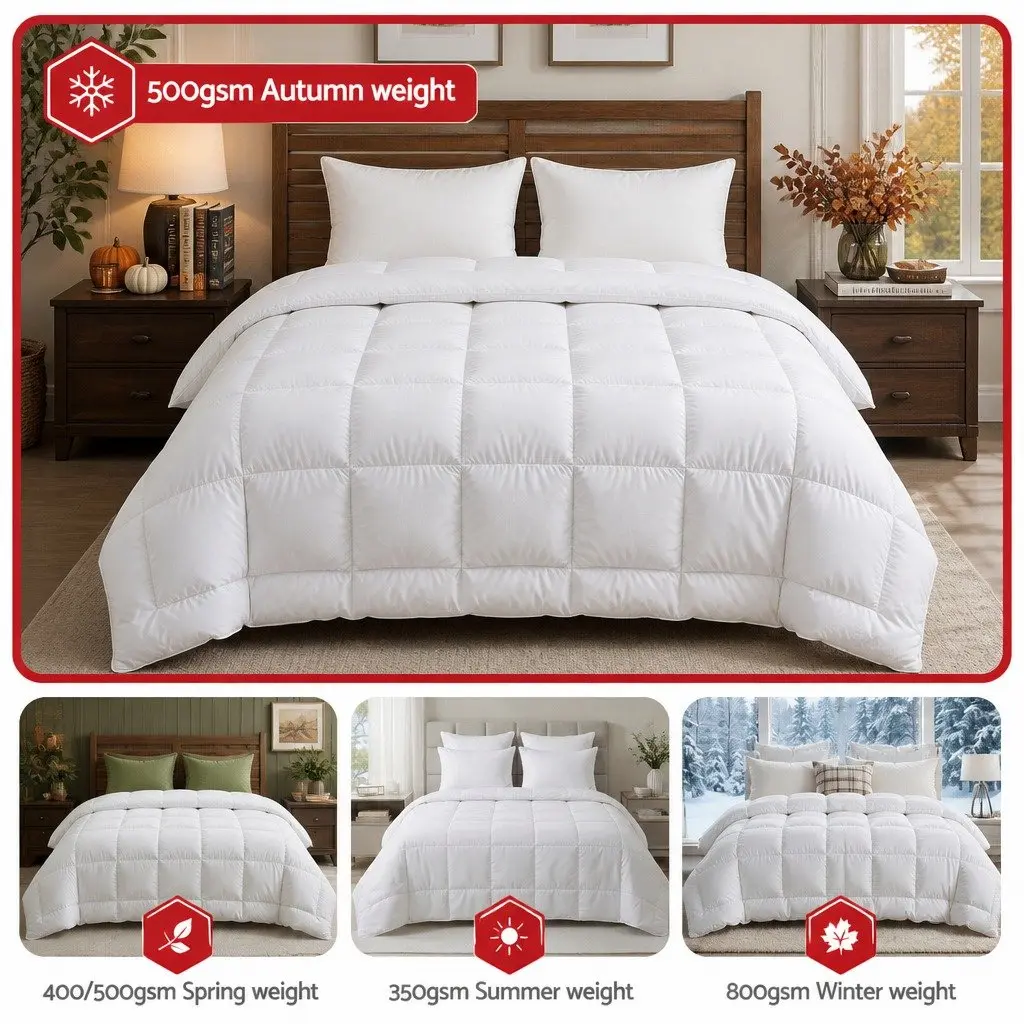 Wool Quilt Winter Doona King Size 500GSM White Cotton Cover Baffle Box Construction
